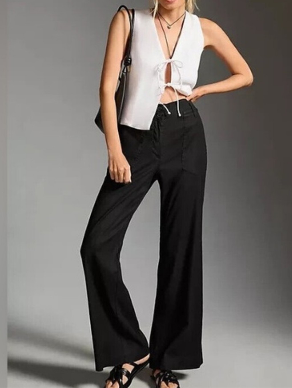 Nwt Maeve Anthropologie The Naomi Linen Black Wide Leg Flare Pant 16 Petite New